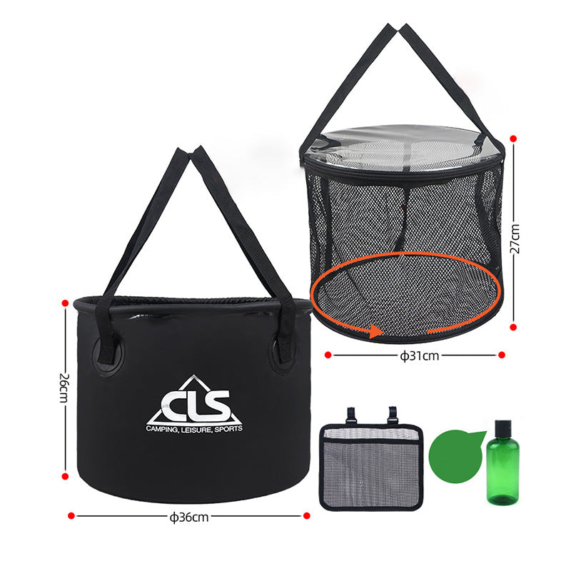 CLS 4Pcs Outdoor Drain Basket Set with Side Mesh Bag 220ml Bottle Portable Folding Bucket CLS 4Pcs Outdoor Drain Basket Set with Side Mesh Bag 220ml Bottle Portable Folding Bucket